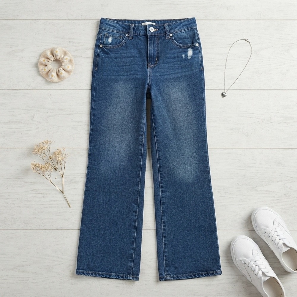 RSQ Girls Size‎ 16 Wide Leg Jeans Medium Wash Distressed Denim Pants